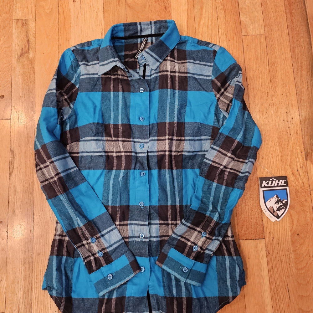 Kuhl Women's Blue and Black Plaid Button Down Shirt